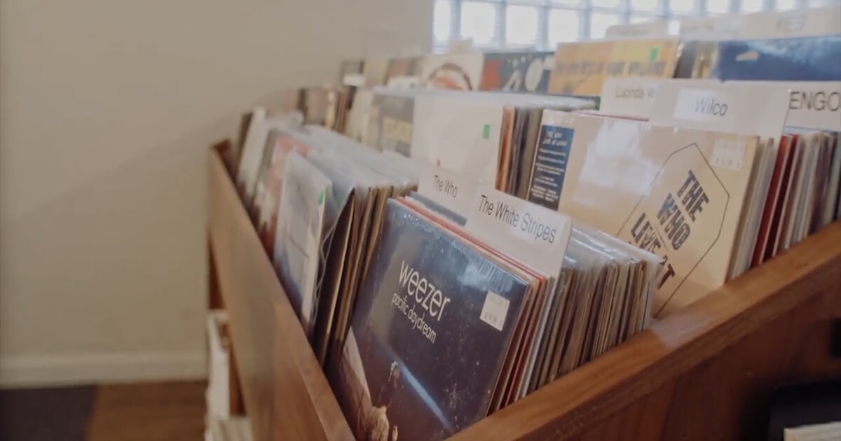 A stack of vinyl records