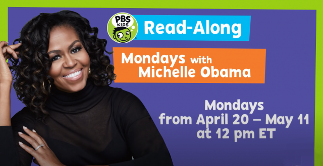 Graphic featuring Michelle Obama and information about a reading program