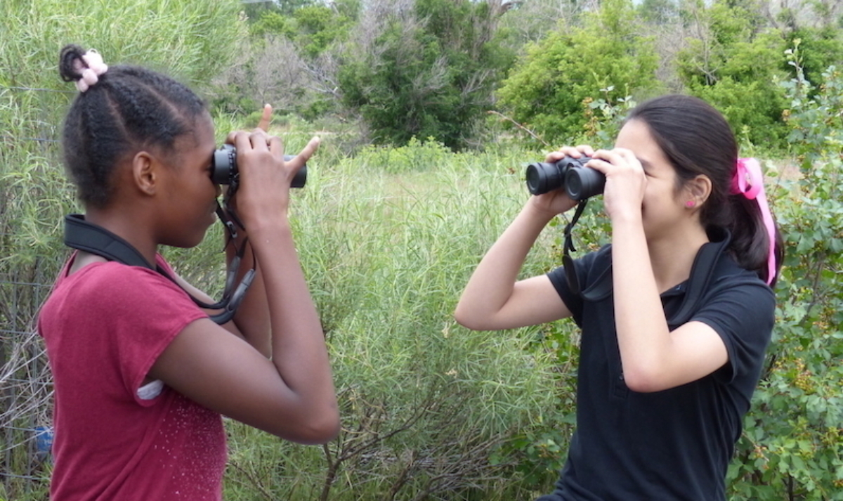 Girls birding outside