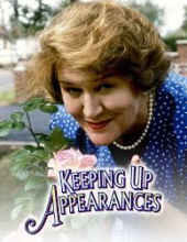 woman smelling flowers with text: keeping up appearances