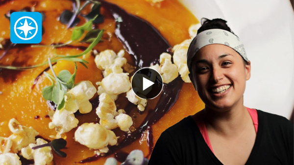 woman in front of food