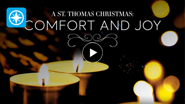 candles with text: a st. thomas christmas comfort and joy