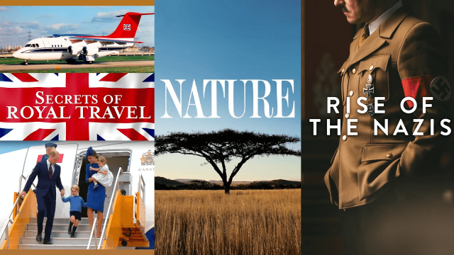 three tv posters for secrets of royal travel, nature and rise of the nazis