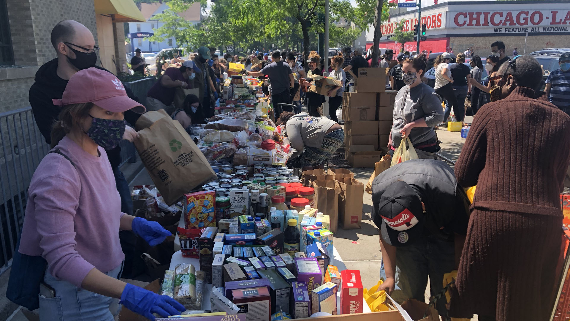 Community sharing food at event