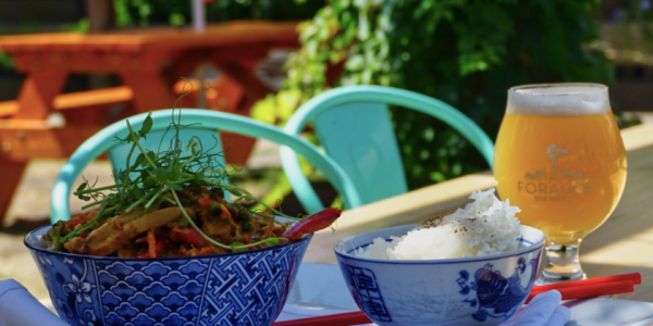 outdoor table with beer