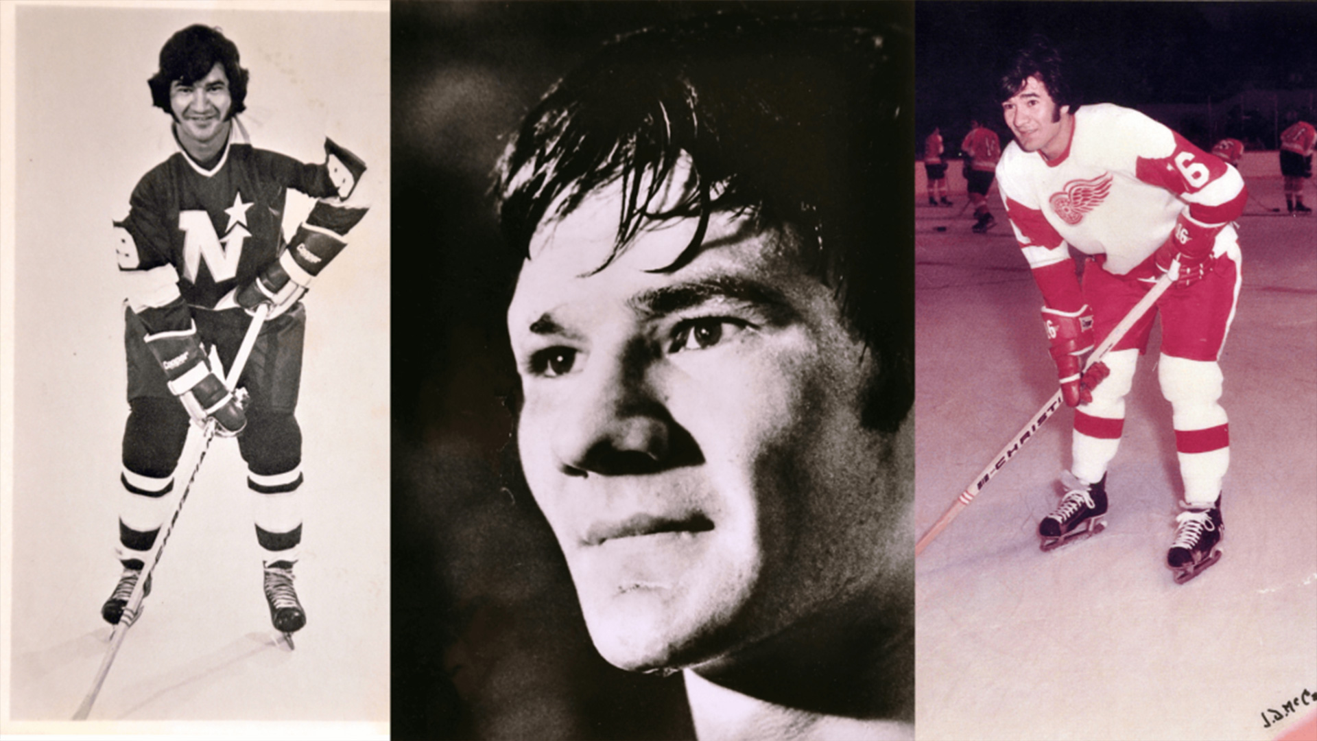 Three photos of Boucha on ice and close up.