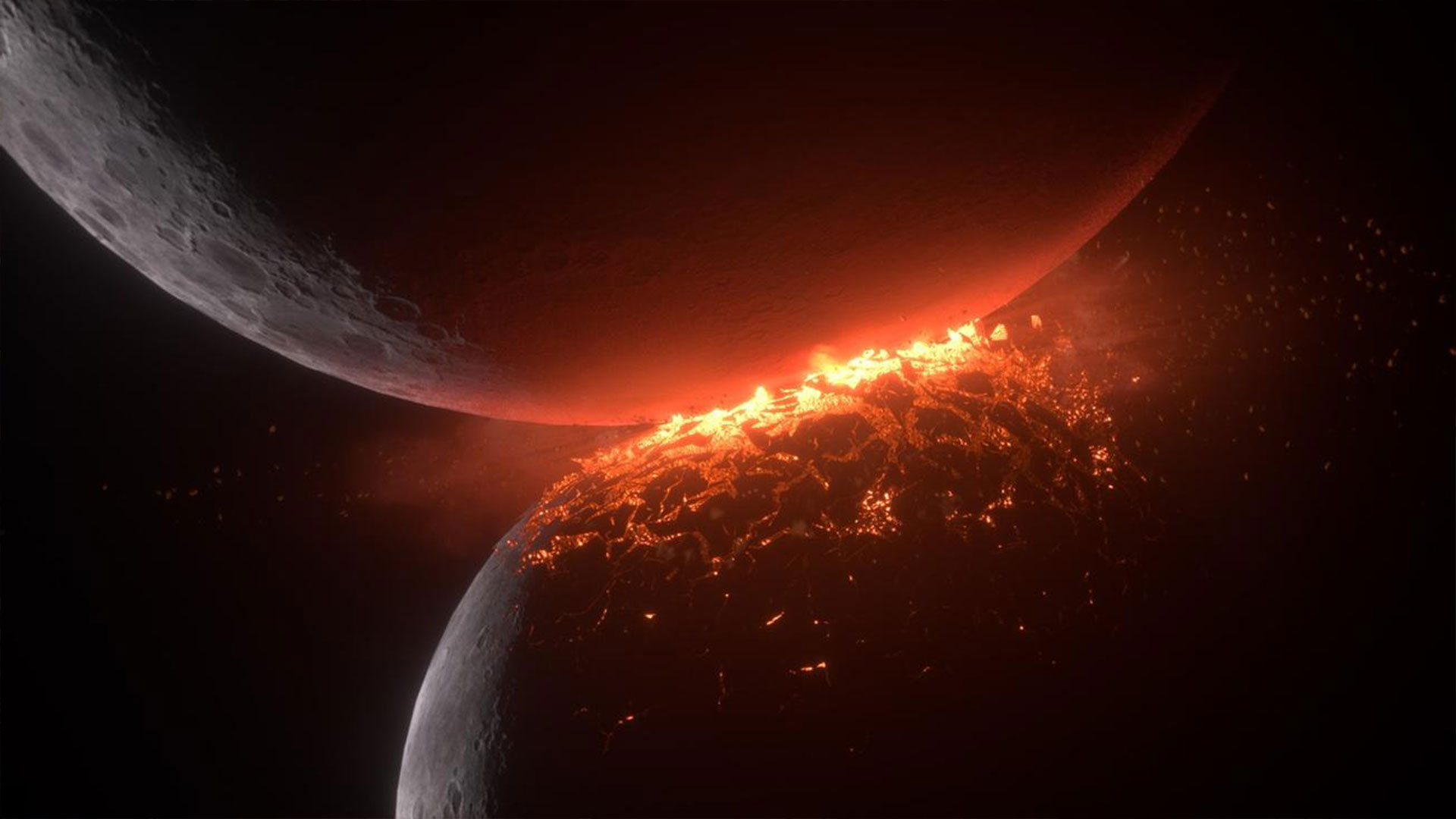 Two planets collide in space